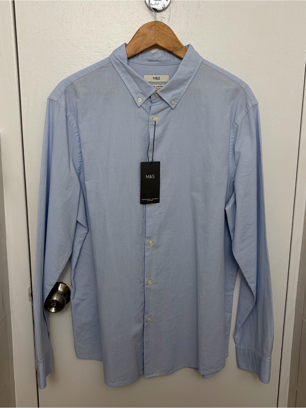NWT M&S Marks & Spencer Men Button Down Shirt XL Pure Cotton